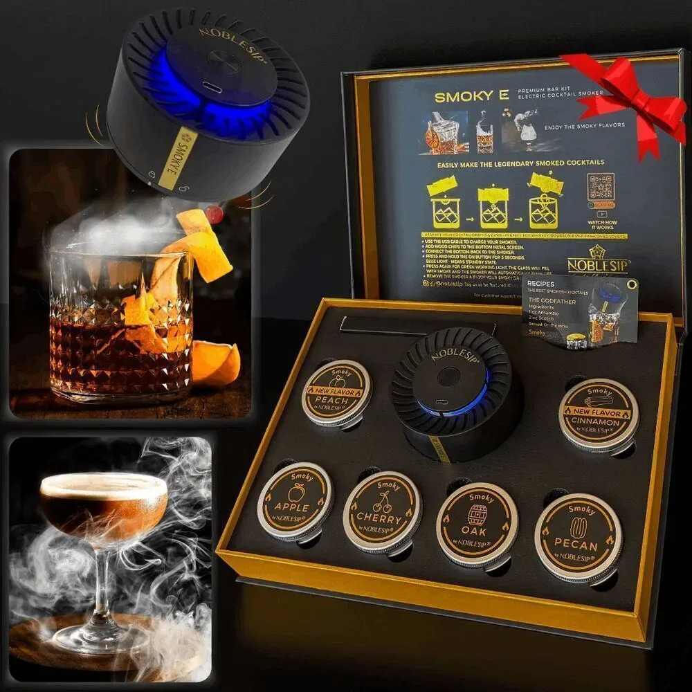 NWT Noblesip Smoky E Electric Cocktail Whiskey Premium Smoker Kit Black OS
